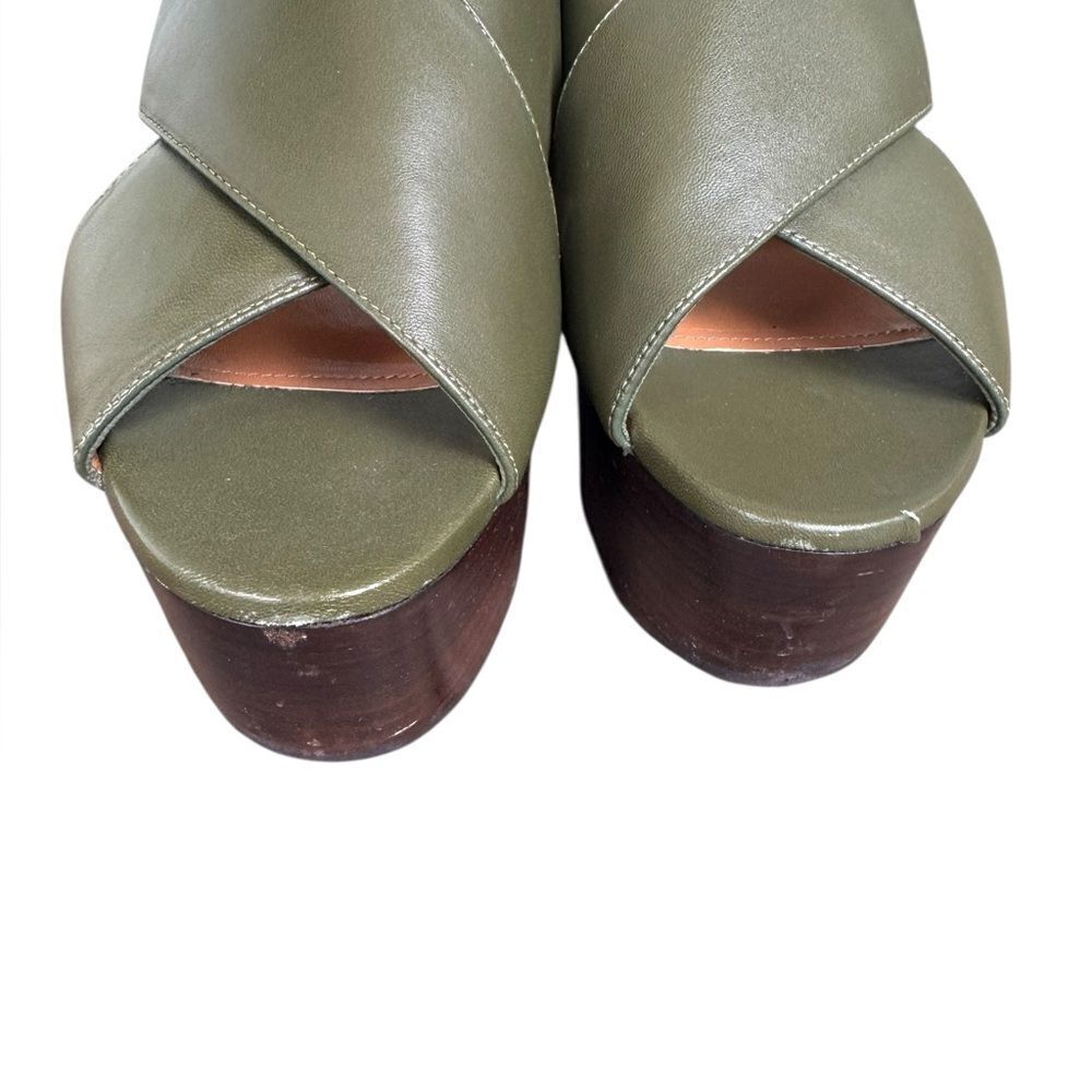 Marni Green Leather Crisscross Wedges Platform With Buckle Sandal Size 39 - Picture 9 of 16